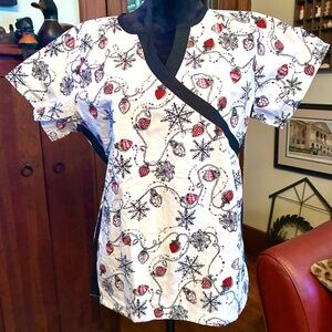 "U.A. Scrubs" scrub top, M, Christmas theme, EUC